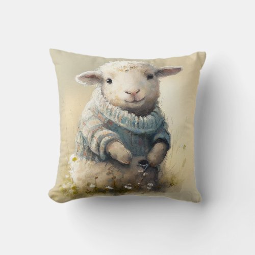 Sweet Spring Lamb Throw Pillow