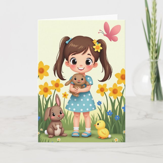 Sweet Springtime Joyful Girl Card (Front)