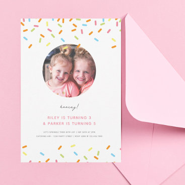 Sweet Sprinkle Kids Joint Birthday Party Photo Invitation