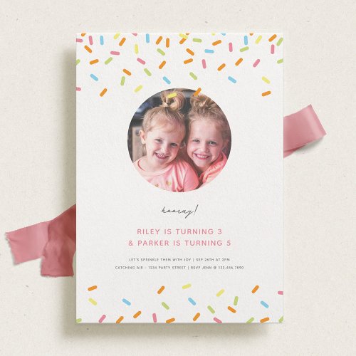 Sweet Sprinkle Kids Joint Birthday Party Photo Invitation