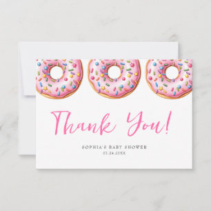 Sweet Sprinkle Pink Donuts Modern Girl Baby Shower Thank You Card