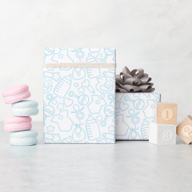 Sweet Sprinkles White Blue Wrapping Paper (Baby Shower)