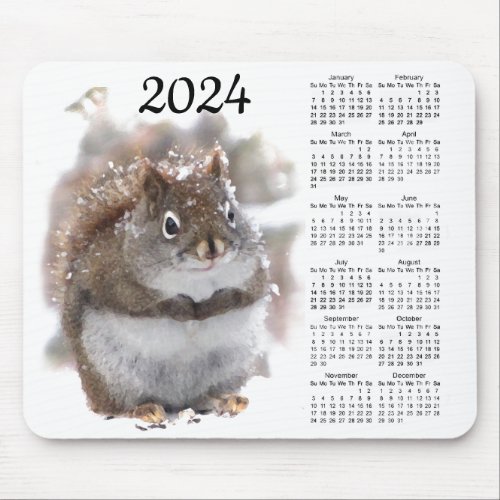 Sweet Squirrel  2024 Animal Nature Calendar  Mouse Pad