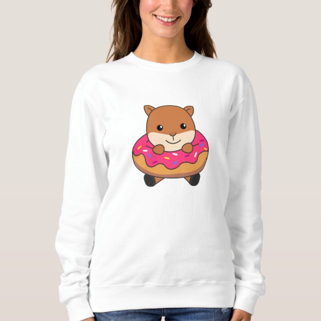 Sweet Squirrel Funny Animals In Donut Pink Sweatshirt (Front)