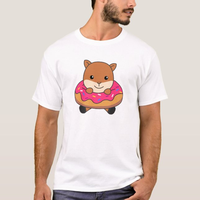 Sweet Squirrel Funny Animals In Donut Pink T-Shirt (Front)