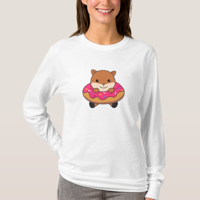 Sweet Squirrel Funny Animals In Donut Pink T-Shirt (Front)