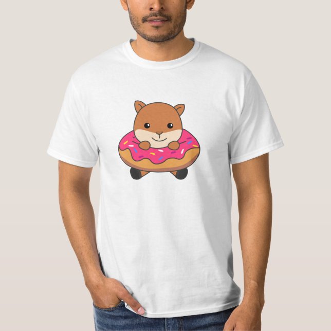 Sweet Squirrel Funny Animals In Donut Pink T-Shirt (Front)