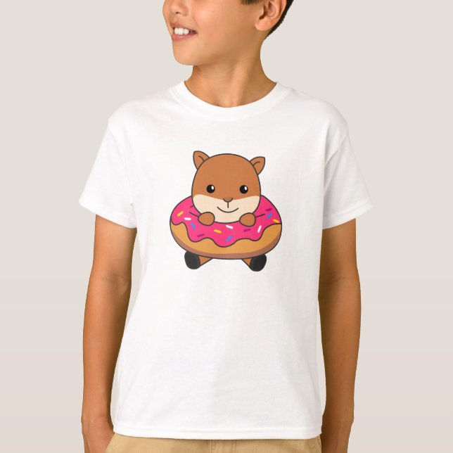 Sweet Squirrel Funny Animals In Donut Pink T-Shirt (Front)