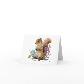 Sweet Squirrel Holding Flowers BLANK  Card