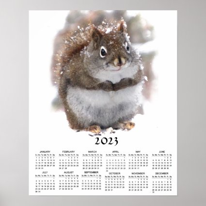 Sweet Squirrel in Snow 2023 Calendar Poster