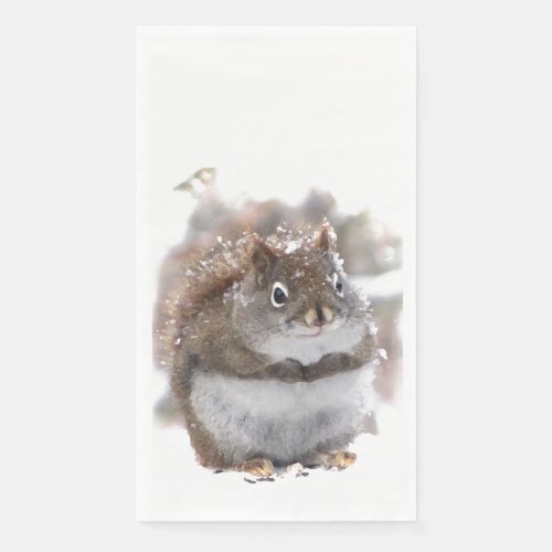 Sweet Squirrel in Snow Paper Guest Towel