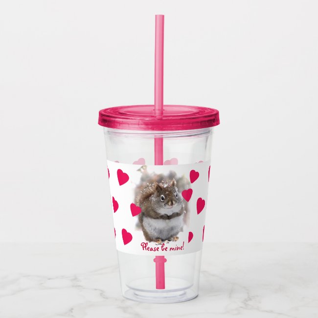 Sweet Squirrel Red Heart Valentine Acrylic Tumbler