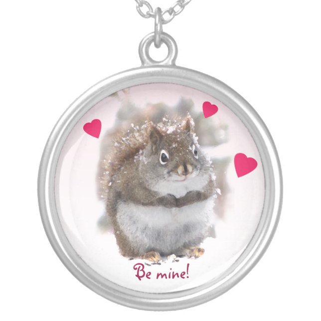 Sweet Squirrel Valentine Silver Plated Necklace (Front)