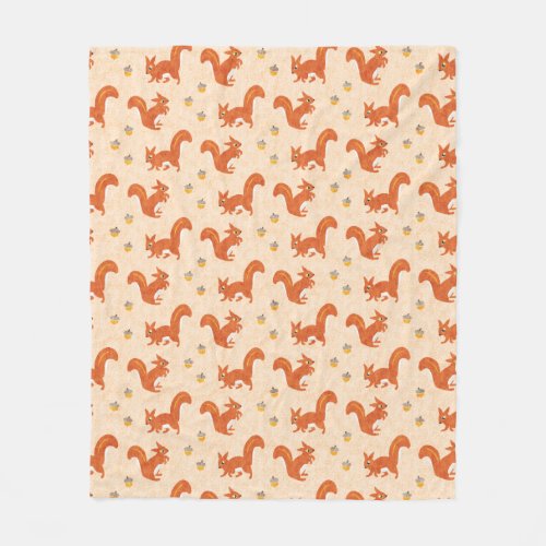 Sweet Squirrels and Acorns Autumn Pattern Fleece Blanket