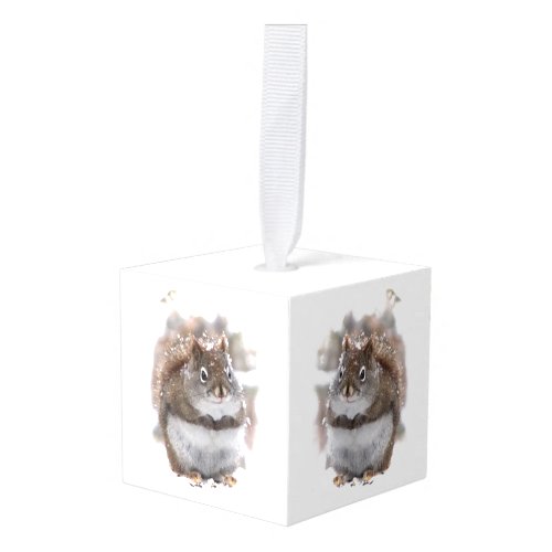 Sweet Squirrels in Winter Animal Cube Ornament