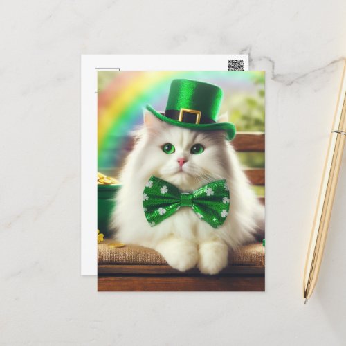 Sweet St Patricks Day Cute Cat Postcard