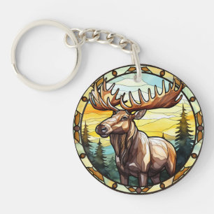 Sweet Stained Glass American Elk Moose Keychain