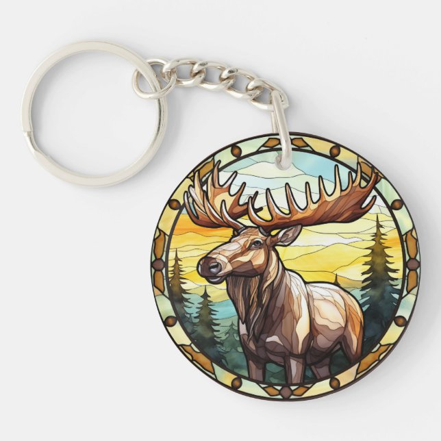 Sweet Stained Glass American Elk Moose Keychain (Front)