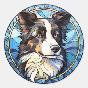 Sweet Stained Glass Australian Shepherd Dog Classic Round Sticker