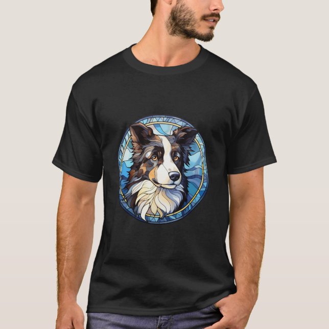 Sweet Stained Glass Australian Shepherd Dog T-Shirt (Front)