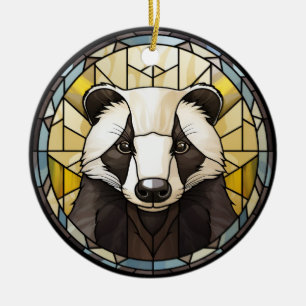 Sweet Stained Glass Badger Ceramic Ornament