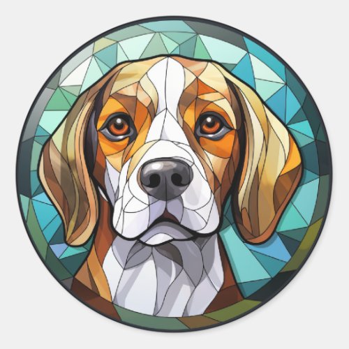 Sweet Stained Glass Beagle Hound Dog Classic Round Sticker