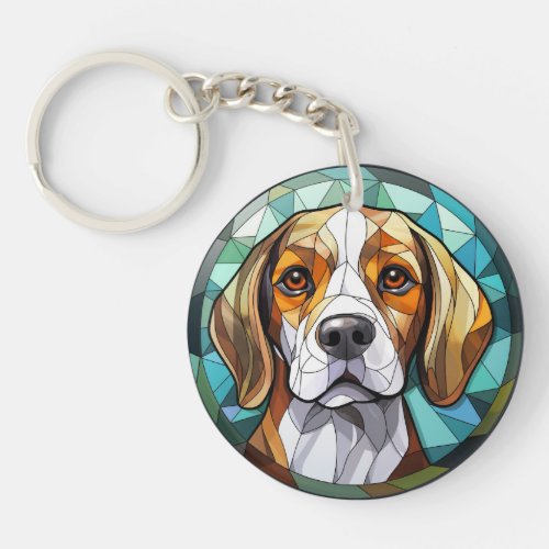 Sweet Stained Glass Beagle Hound Dog Keychain