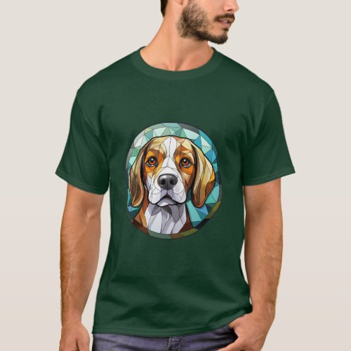 Sweet Stained Glass Beagle Hound Dog T_Shirt