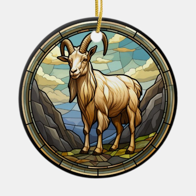 Sweet Stained Glass Billy Goat Ceramic Ornament (Front)