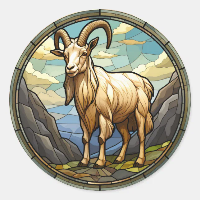 Billy Goat Sticker Sweet Stained Glass Billy Goat Classic Round Sticker | Zazzle