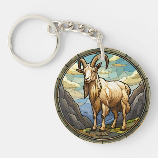 Sweet Stained Glass Billy Goat Keychain (Front)