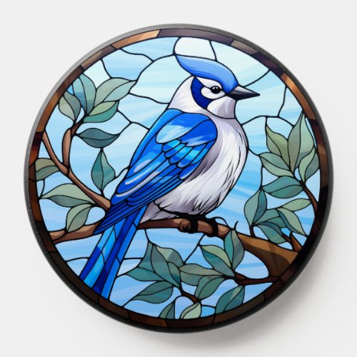 Sweet Stained Glass Blue Jay Bird PopSocket