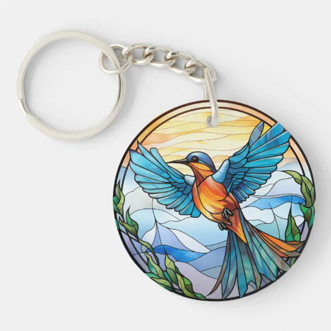 Sweet Stained Glass Bluebird Keychain | Zazzle