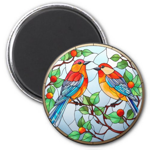 Sweet Stained Glass Bluebirds Magnet