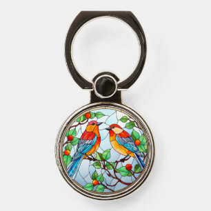 Sweet Stained Glass Bluebirds Phone Ring Stand