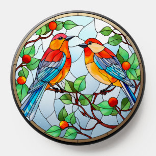 Sweet Stained Glass Bluebirds PopSocket