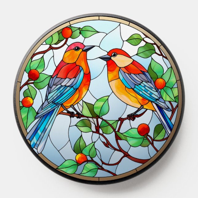 Sweet Stained Glass Bluebirds PopSocket (Popsocket)