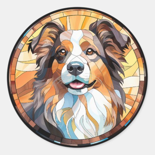 Sweet Stained Glass Border Collie Dog Classic Round Sticker