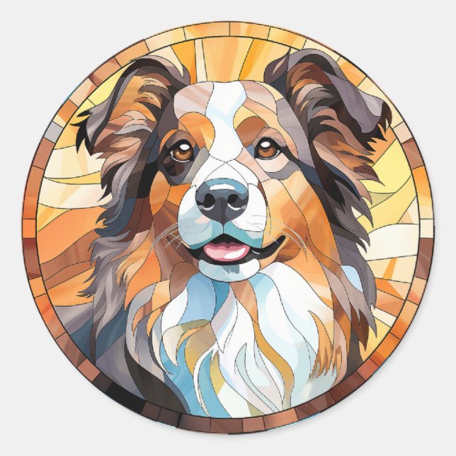 Sweet Stained Glass Border Collie Dog Classic Round Sticker (Front)