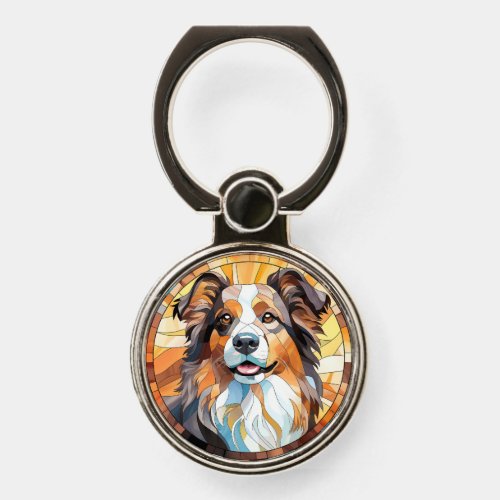 Sweet Stained Glass Border Collie Dog Phone Ring Stand