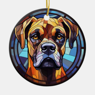 Sweet Stained Glass Boxer Dog Ceramic Ornament