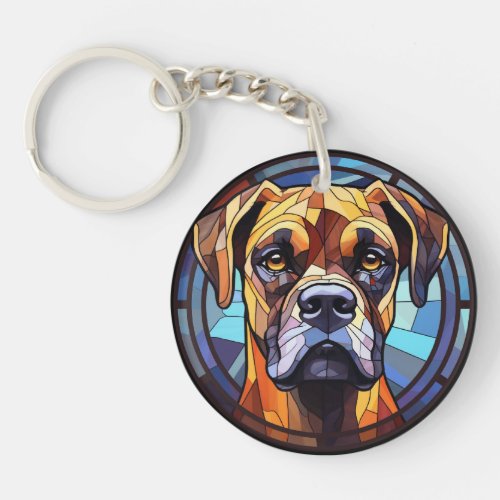 Sweet Stained Glass Boxer Dog Keychain