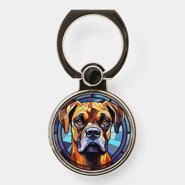 Sweet Stained Glass Boxer Dog Phone Ring Stand (Front)