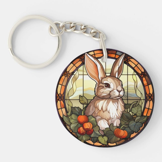 Sweet Stained Glass Bunny Rabbit Keychain (Front)