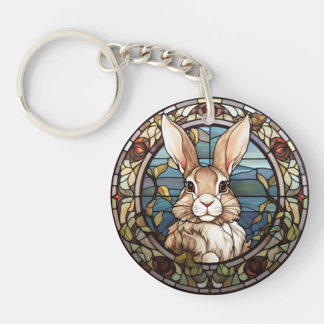 Sweet Stained Glass Bunny Rabbit Keychain (Front)