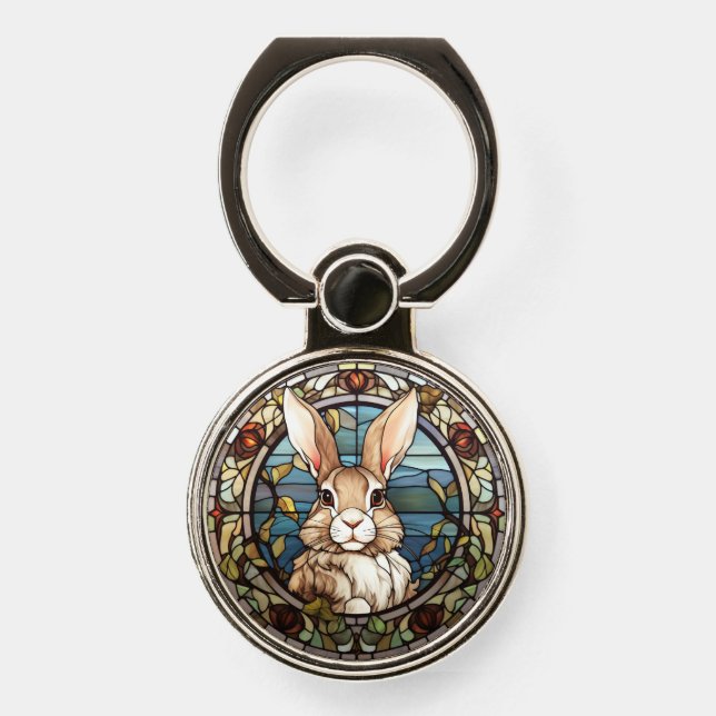 Sweet Stained Glass Bunny Rabbit Phone Ring Stand (Front)