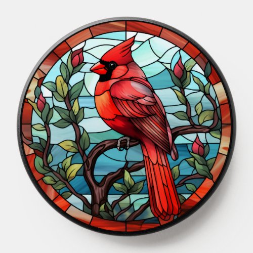 Sweet Stained Glass Cardinal Bird PopSocket