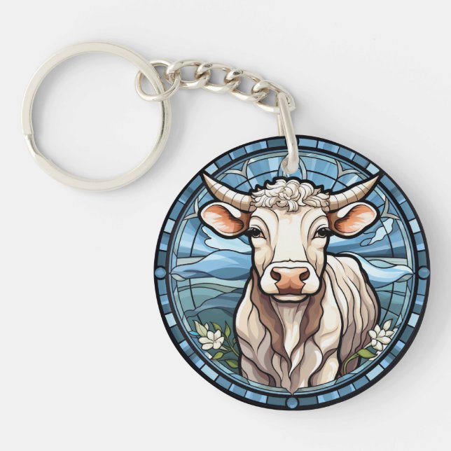 Sweet Stained Glass Cattle Cow Keychain (Front)