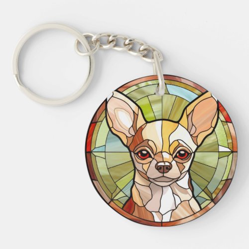 Sweet Stained Glass Chihuahua Dog Keychain