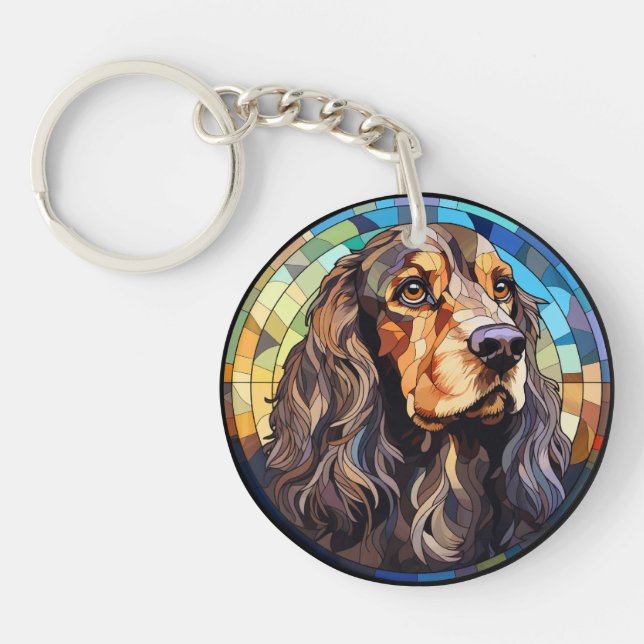 Sweet Stained Glass Cocker Spaniel Dog Keychain (Front)